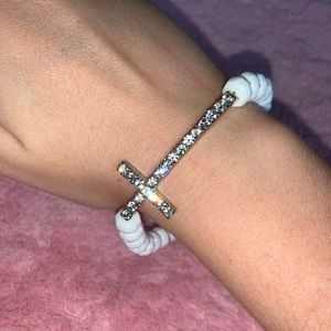Crystal Cross White Bead Bracelet